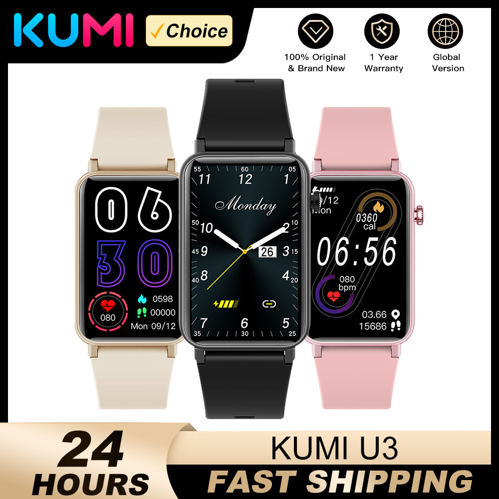 KUMI U3 1.57inch Smart Watch Sport Fitness Heart Rate Blood Oxygen Monitor IP68 Waterproof Women Sma