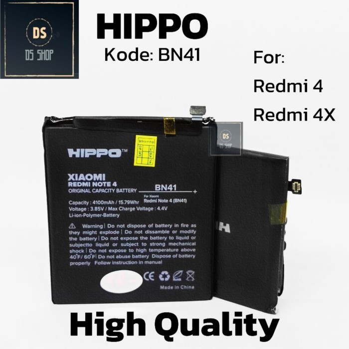 HIPPO Battery Baterai Batre BN41 BN 41 For Xiaomi Redmi Hongmi Note 4 / Redmi Note 4X Mediatek Ori