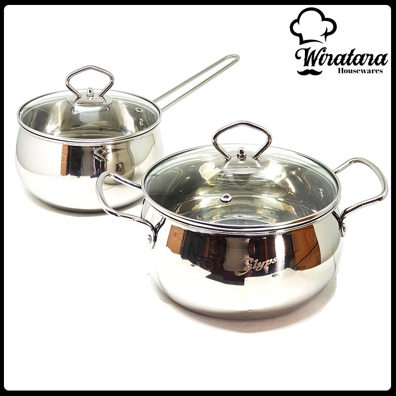 Calypso Panci Set 2pcs Stainless Tutup Kaca | Sauce Pan Stenlis | Casserole// PRODUK MURAH PROMO SAL
