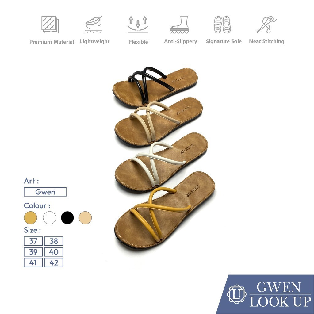 GWEN Lookupshoes Sandal Wanita Kokop Slop Silang Balon Fluppy Empuk Kekinian Teplek Anti Licin