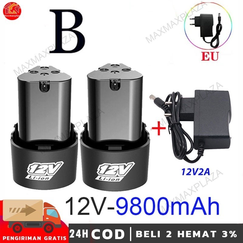 Baterai Mesin Bor Cas 12 Volt 1300mAh Cordless Drill+Charger/baterai lithium yang dapat diisi ulang