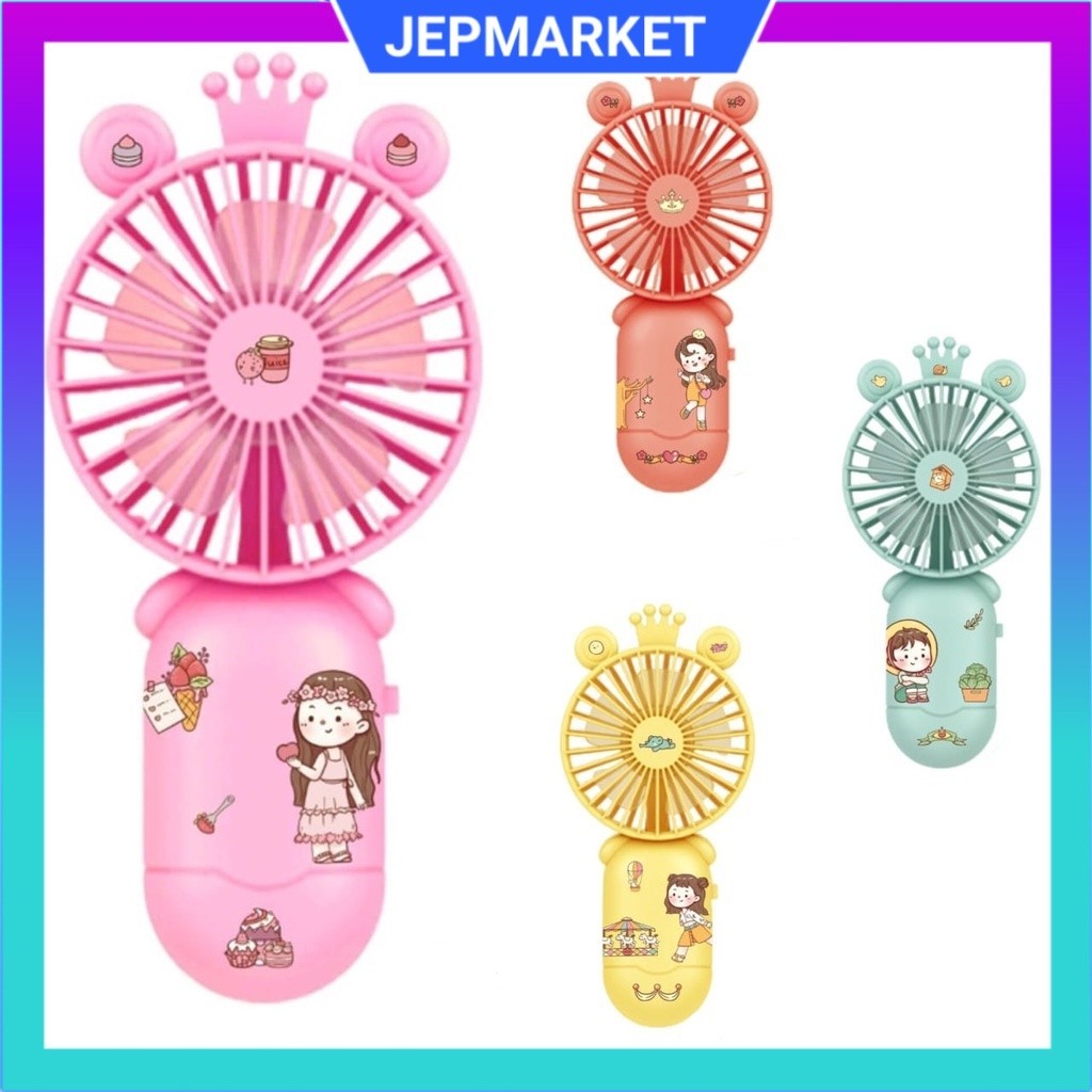 Kipas Angin Genggam Mini Portable bonus sticker Bahan Silikon Warna Permen Untuk Outdoor Mini Fan Ki