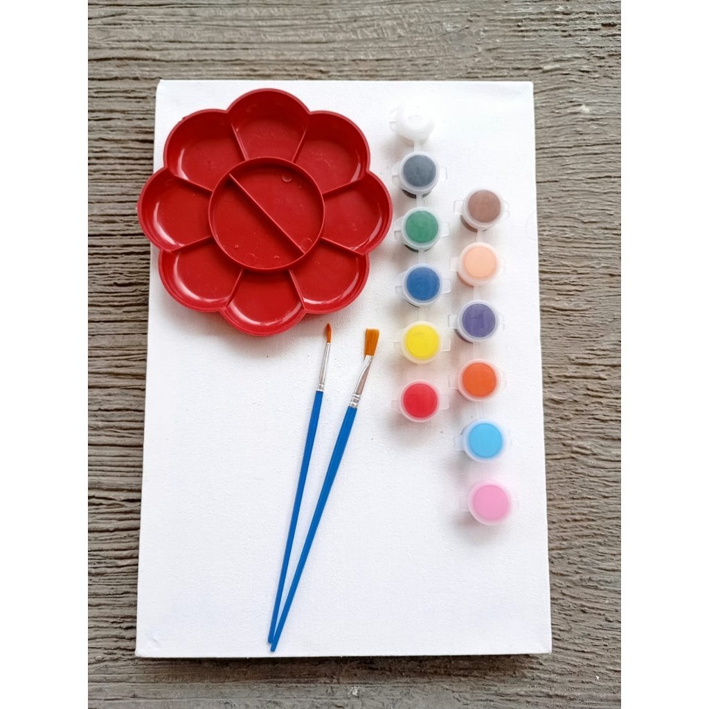 

RSK Paket Lengkap Alat Lukis Kanvas 1 Set Peralatan Melukis Kuas, Cat Akrilik, Palet, Kuas Flat & Round, Kanvas/Canvas 20 x 20 cm, 20 x 30 cm, dan 30 x 40 cm Paint Acrylic