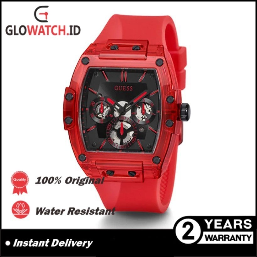 [Promo] Jam Tangan Unisex Guess GW0203G5 Phoenix Skeleton Red Plastic and Silicone Multifunction Ori