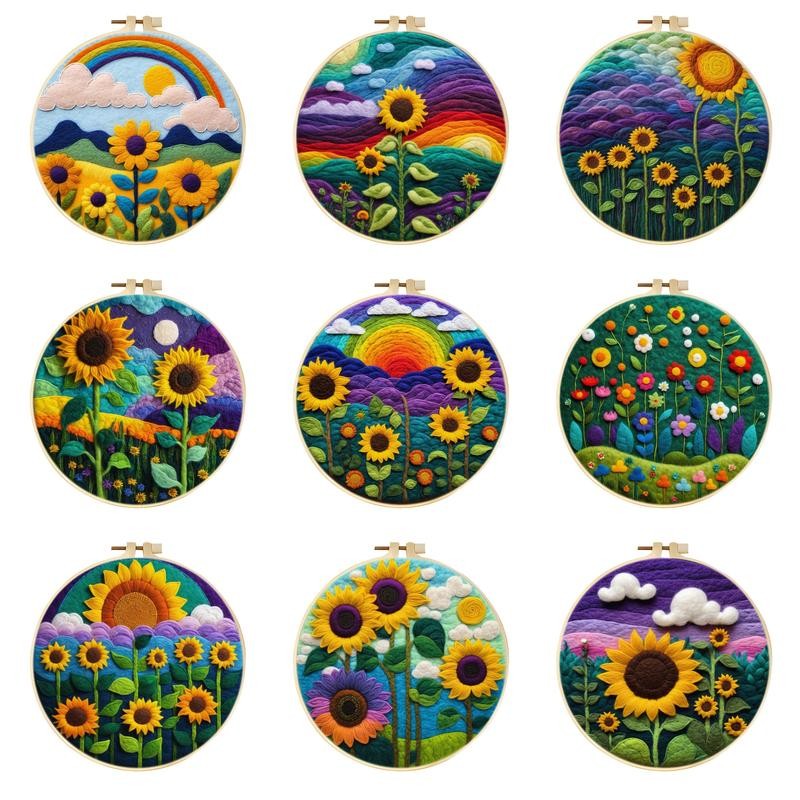 

CHENISTORY 20x20cm Wool Felting Painting Sunflower Embroidery Needle Wool Painting Kits Beginners Felt Craft Ideas For Adults
