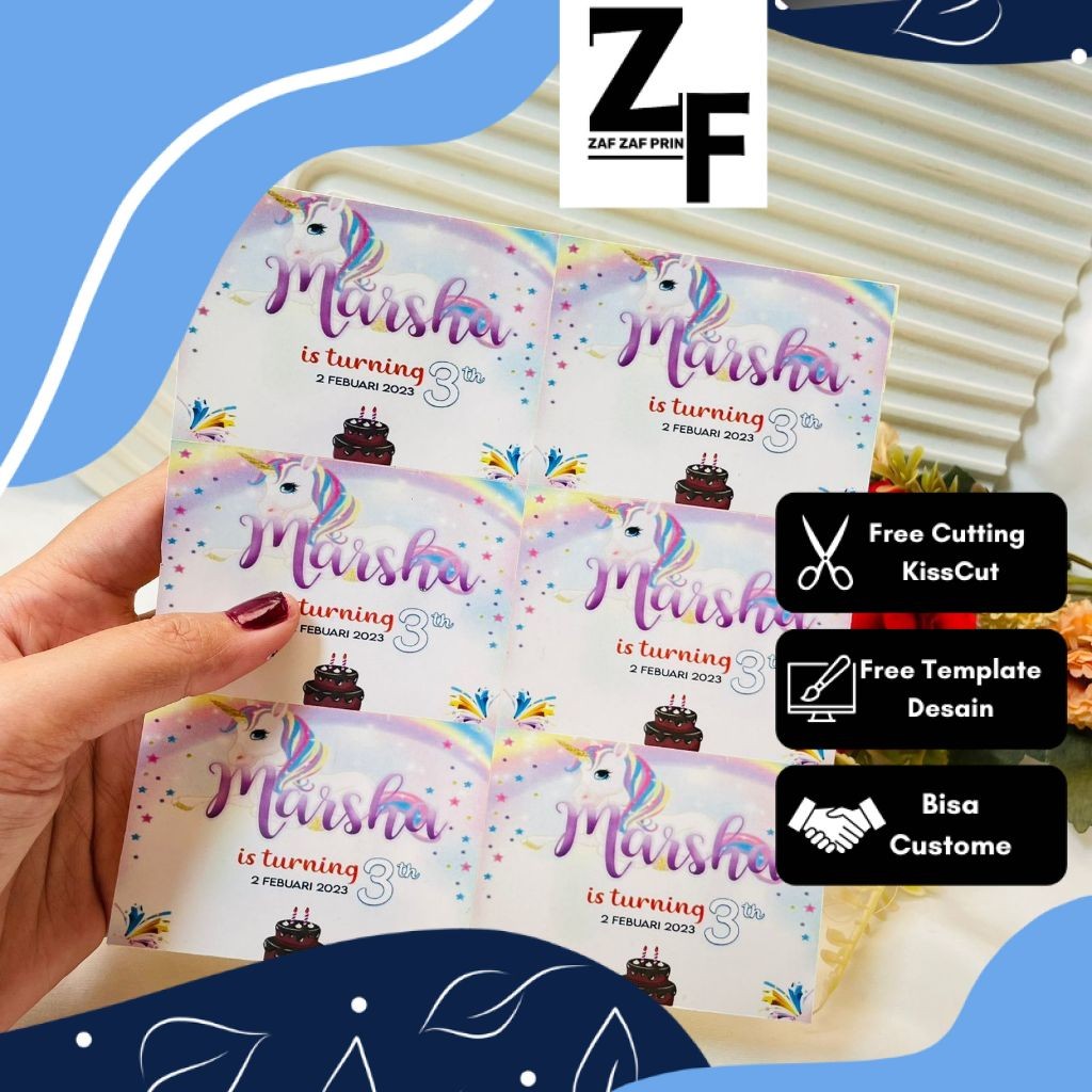

ZAF Print Sticker Ulang Tahun Anak Stiker Label Ultah Ulang Taun Bentuk Persegi Free Desain