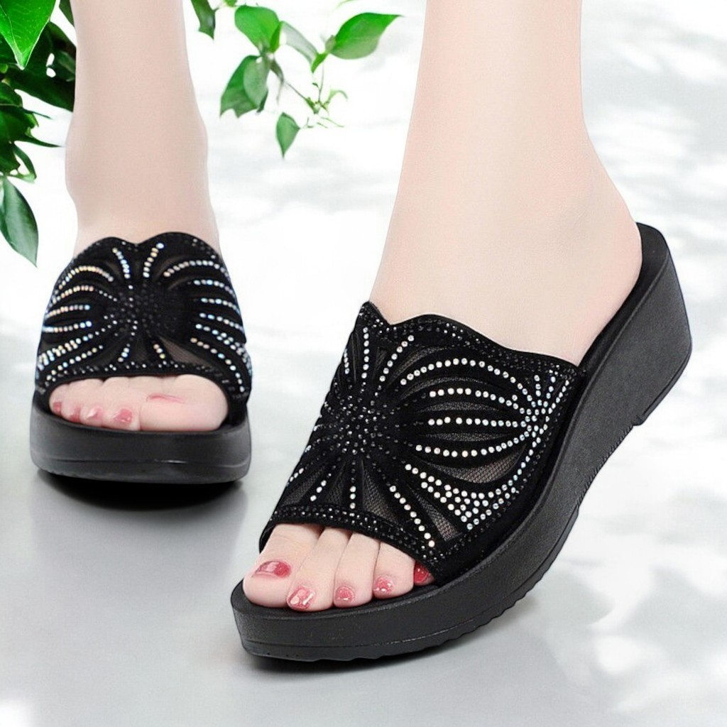 Sandal Wanita Pesta / Sendal Wedges Kondangan Ibu Ibu Kekinian Terlaris