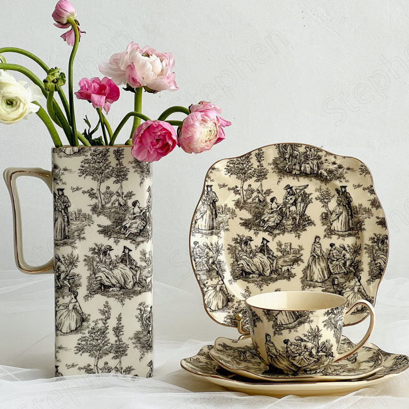 

Vintage Oil Painting Color Ceramic Plates European Classic Character Description Coffee Cup and Dishes Vase Cake Dessert Plate