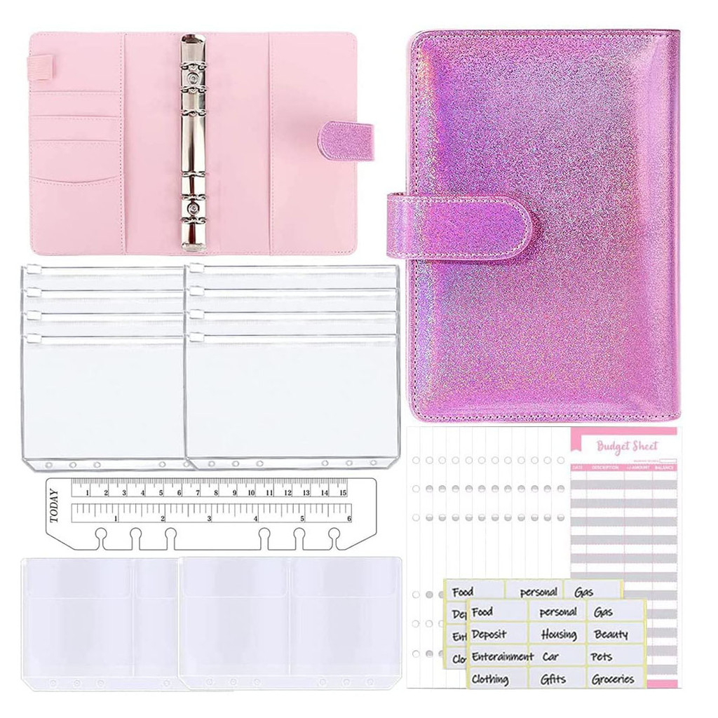 

A6 PU Leather Budget Binder Notebook Money Saving Wallet with 8 Zipper Cash Envelopes,12 Budget Sheets,2 Bill Bags ,24 Stickers
