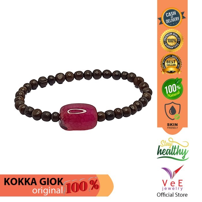 Gelang Tasbih Kayu Kokka Merica Hitam Batu Giok Jade Asli Cina - VeE - Pecah Marun