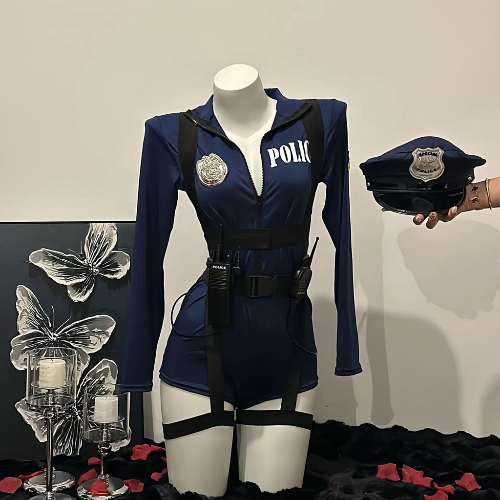 Halloween Sexy Cop Cosplay Erotic Lingerie Policewoman Costume Police Uniform Women Jumpsuit Nightcl