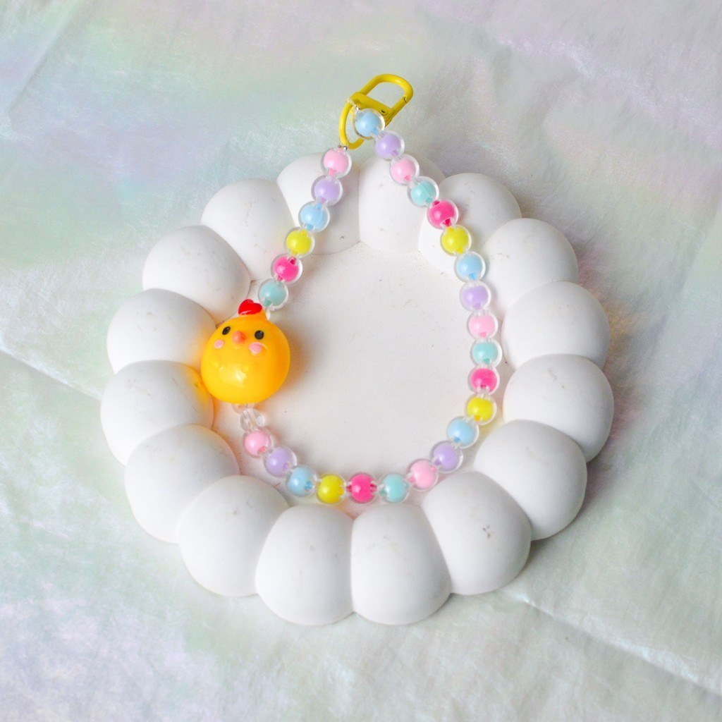 Beads Strap Gantungan Handphone motif Cute Chicken. Gantungan HP bracelet gelang / Lanyard HP esteti