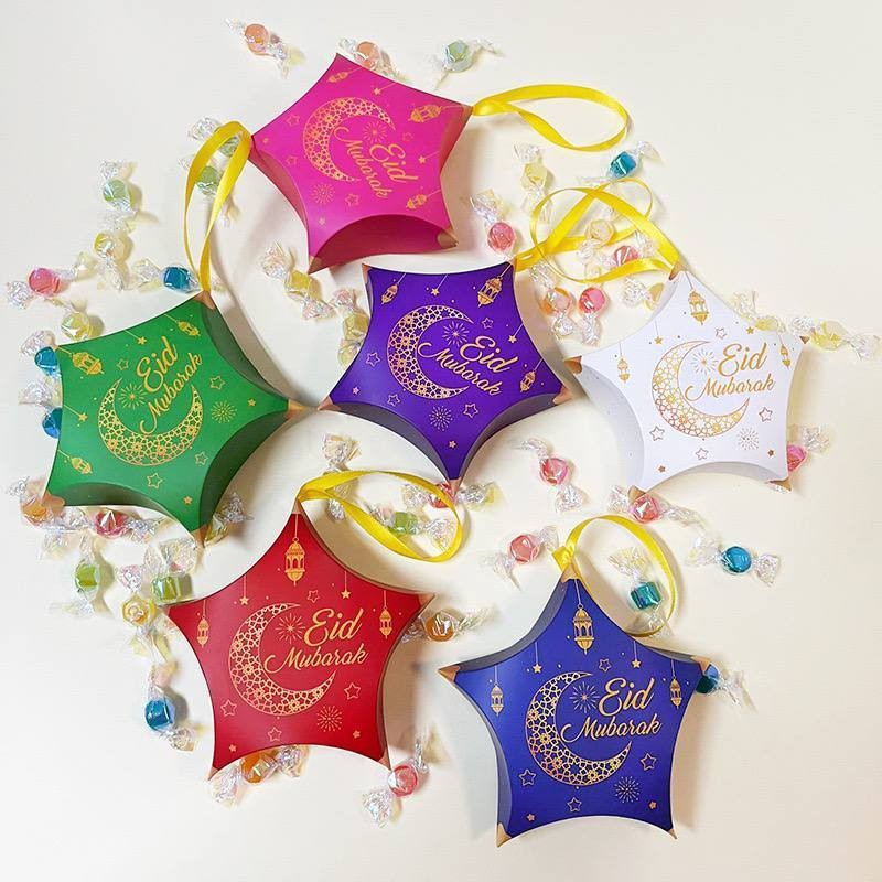

Box bintang / Box permen snack gantungan Lebaran / star candy box pita tema Eid Mubarak Idul Fitri