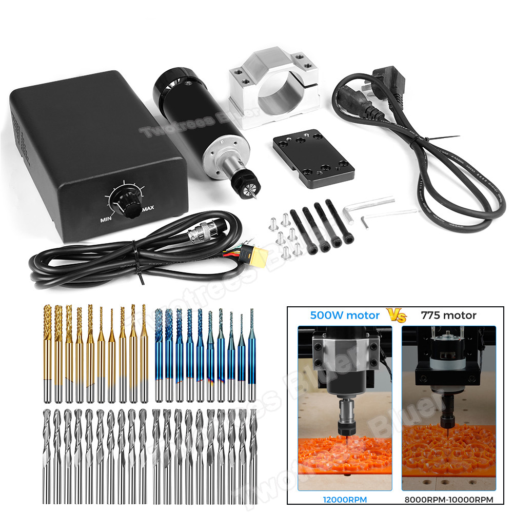 

500W Air Cooled Spindle Motor Kit with Power Supply Speed Governor ER11 Chuck 52mm Clamp Bracket For Milling CNC Engraver TTC450