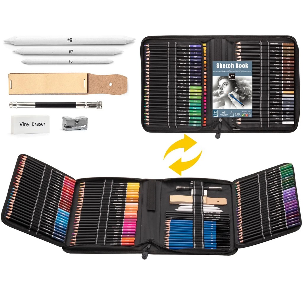 

144 Pieces Colored Pencils Tool Set Drawing Pencils and Sketching Kit Art Tool Kit Professional Art Supplies Set Kid Gift