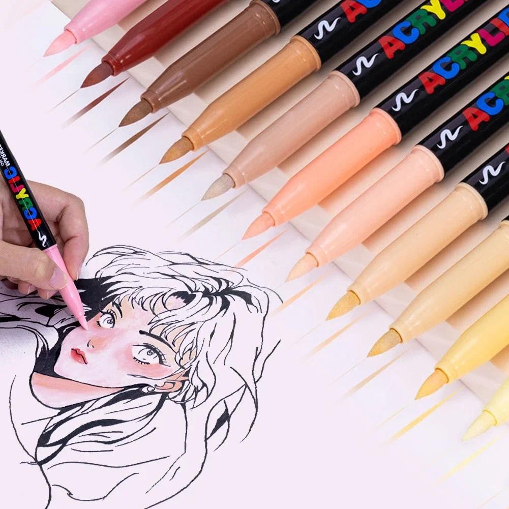 

12 Skin Tones Soft Art Markers Acrylic Paint Pens Set for Sketch Portrait Manga Drawing Illustration Sketching Art Supplies