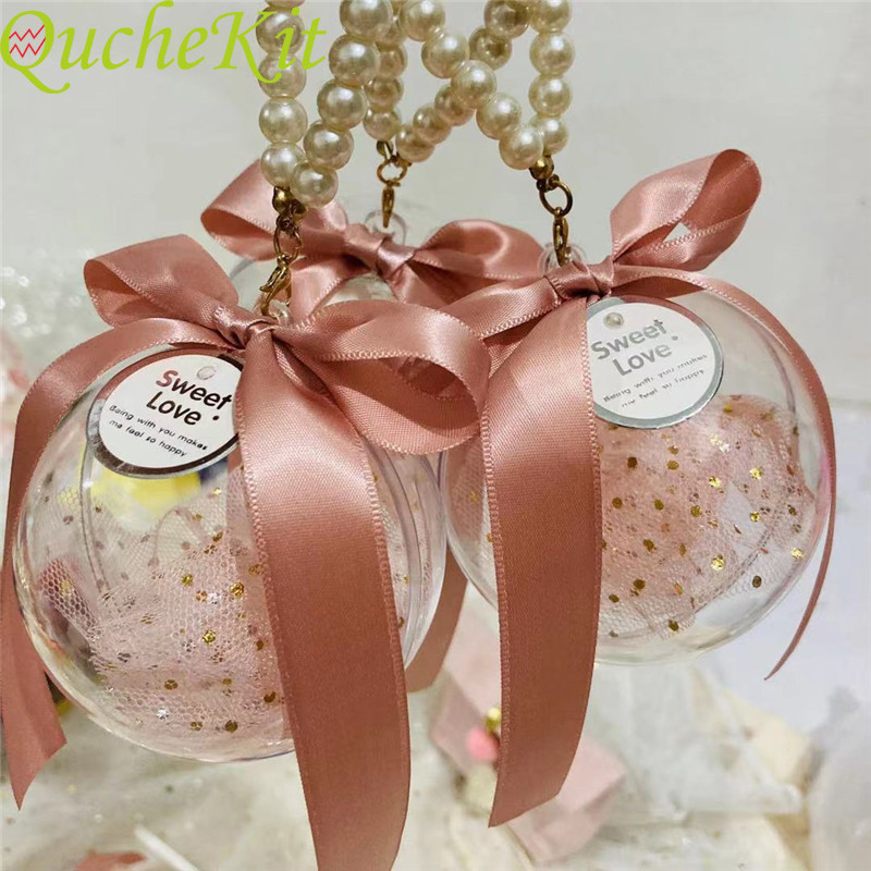 

10pcs Pink Ball Shape Plastic Candy Boxes Packaging Gift DIY Tree Ornaments Pendant Wedding Decoration Gift Boxes Bags