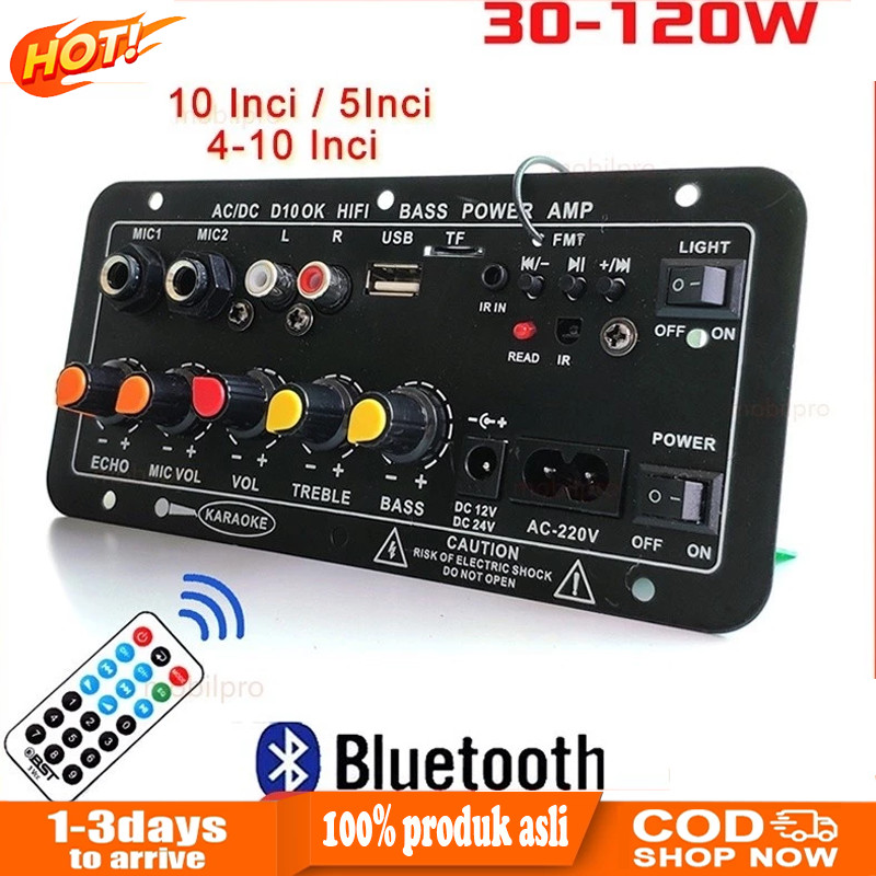 DC 12V 24V AC 220V Amplifier Ampli Mini Board Audio Bluetooth USB FM Radio TF Player Subwoofer Mobil