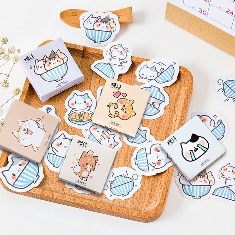 

45 Pcs Japanese Cartoon Cat Boxed Seal label Diary Handbook