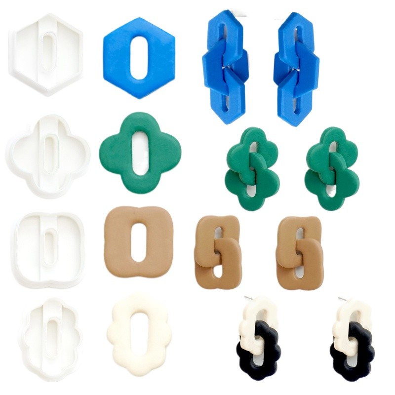 

INS Soft Pottery Earring Cutting Mold Three-dimensional Geometric Double Ring Diy Pendant Jewelry Polymer Clay Cutter Clay Tool