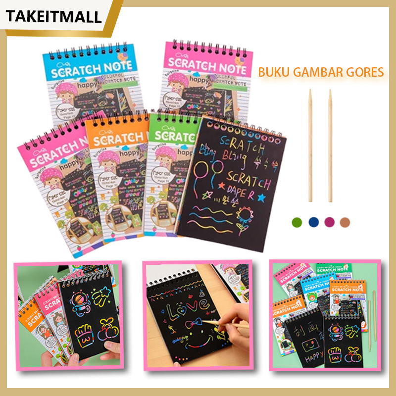 

Buku Sketsa Warna-warni Scratch Book Grafiti Kertas Mini Tulis Gores Gambar DIY Sscratch Paper Note Black Cardboard Hadiah Alat Tulis Mainan Edukasi
