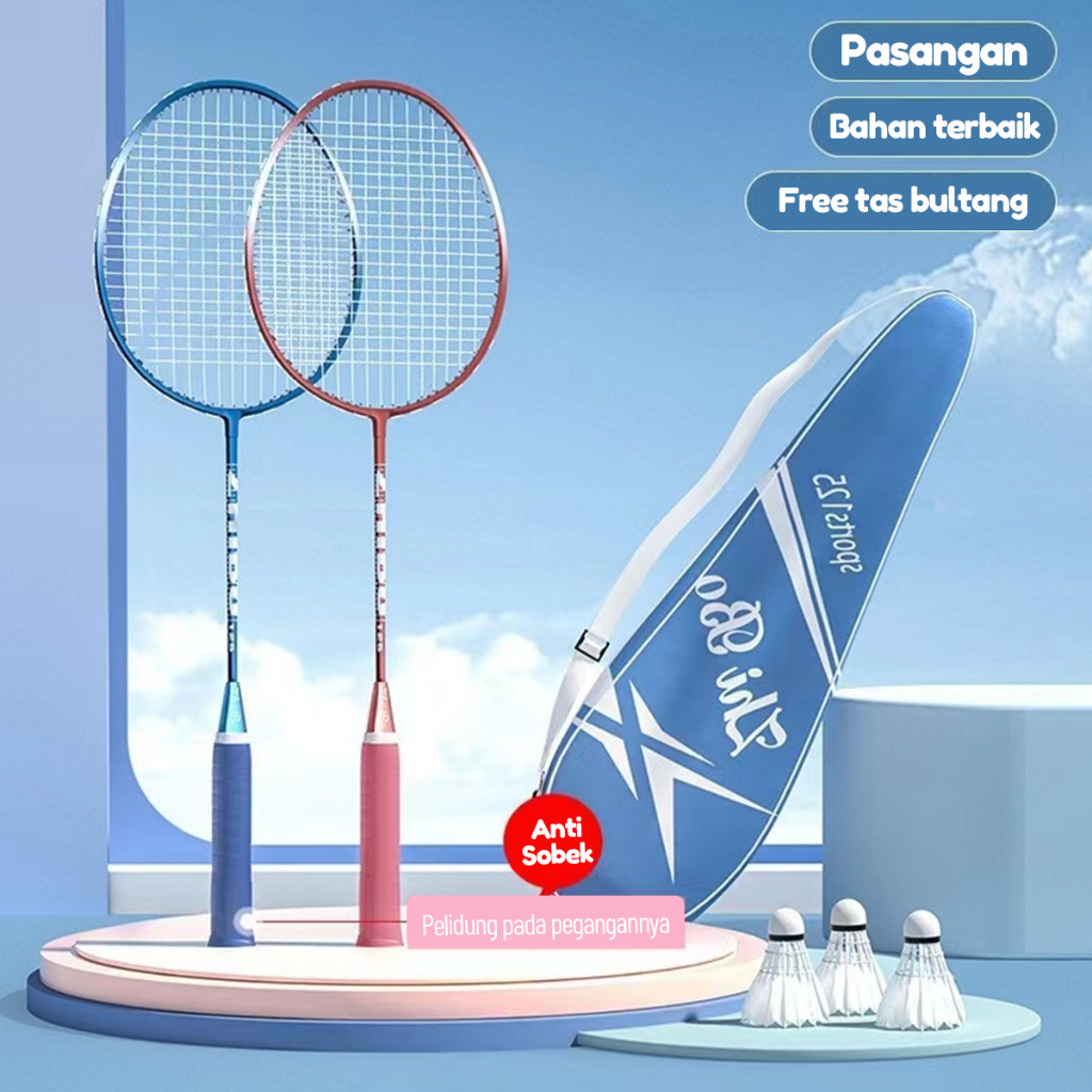 RAKET BADMINTON/ RAKET BULU TANGKIS ISI 2 FREE BAG/KOK BULUTANGKIS/SHUTTLECOCK/KOK BADMINTON