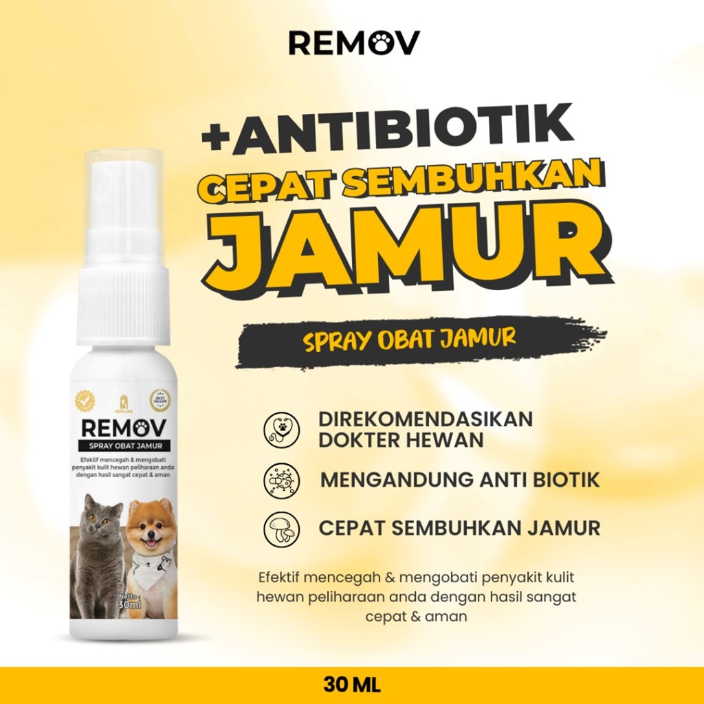 Obat Jamur Kucing Anjing Semprot REMOV Spray 30 ml Plus Antibiotik Anti Jamur Scabies Ringworm