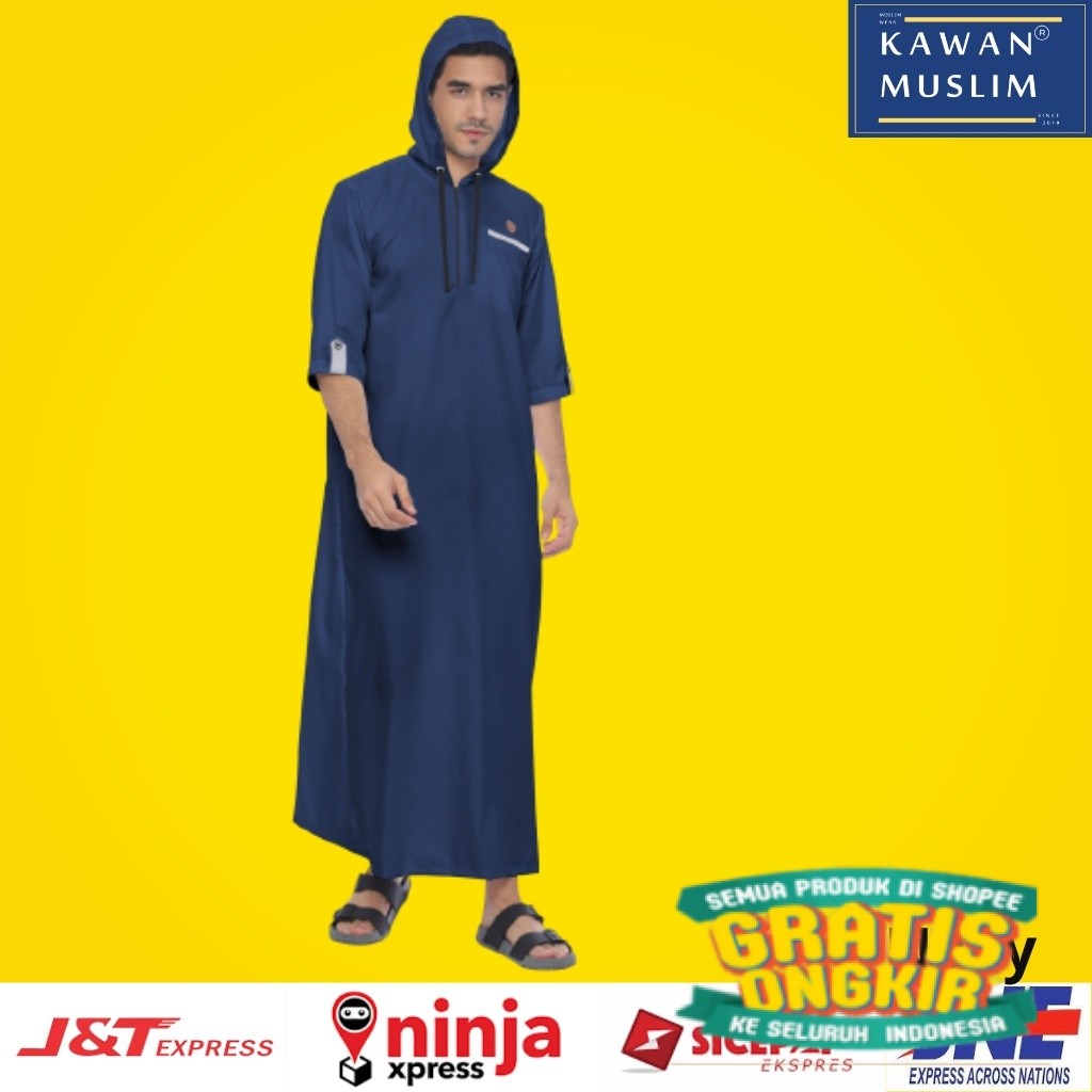 Jubah Pria Dewasa Lengan Pendek 3/4 Terbaru Original Kawan Muslim Warna Navy/ Hijau sage lumut army 