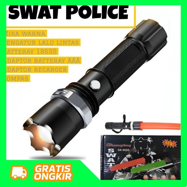 SENTER SWAT POLICE LED FLASHLIGHT 8008 ORIGINAL MURAH