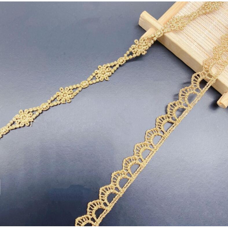 

4 Meters Dark Gold Lace Trim Ribbon for Home Textiles Curtains Sofa Embroidered Tape Trimmings Cotton Sewing Lace Fabric 10mm