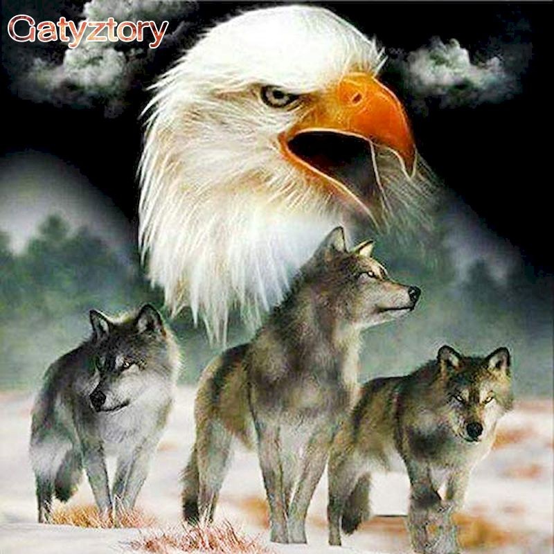 

GATYZTORY Paint By Numbers For Adults Children HandPainted Acrylic Painting Wolf And Eagle Frameless Picture Drawing Artwork