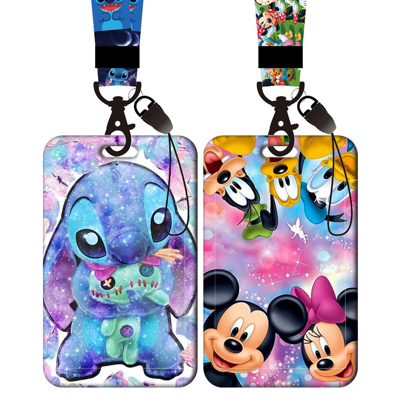 

Disney Stitch Mickey Card Holder Lanyards Minnie Card Holders Neck Strap for Keychain Kids Door Badge Holder Boy Girl Card Case