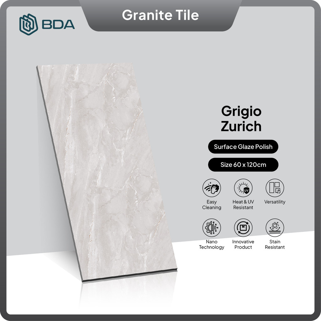BDA Granite Tile 120X60 Granit Keramik Lantai Dinding Kamar Mandi Interior Mewah Grigio Zurich