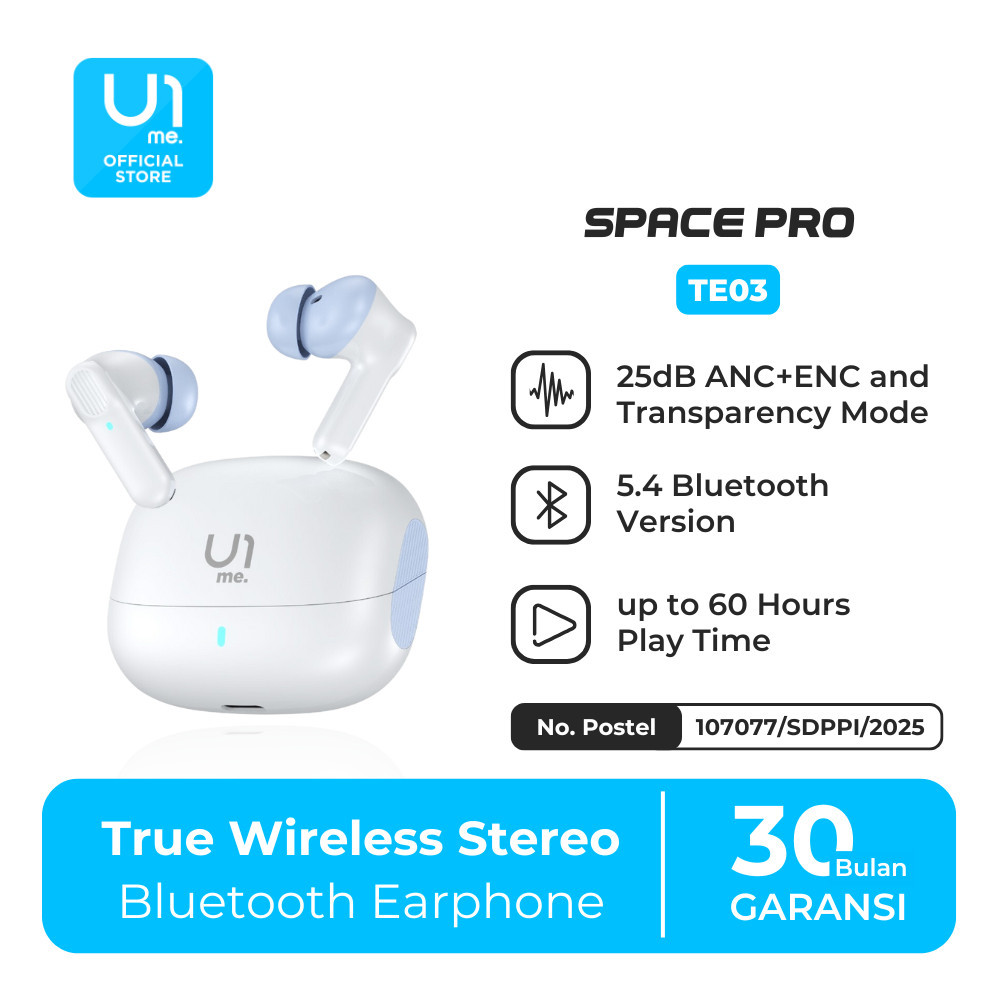U1me. Space Pro TWS Earphone Bluetooth 5.4 ANC Mode, Transparency Mode, Music / Gaming Mode Earbuds