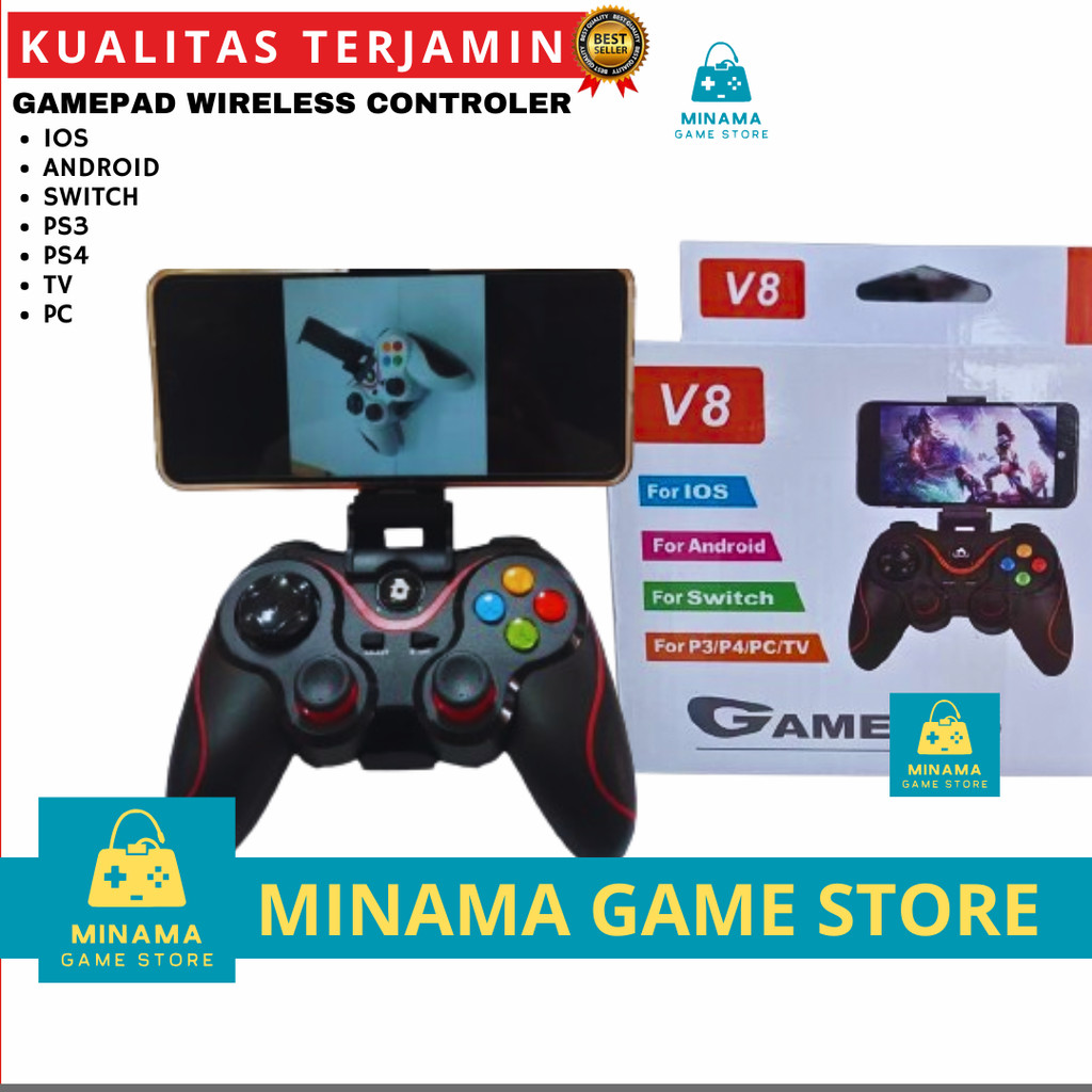 Stik gamepad HP android wireless bluetooth stik Game PC TV Stick PS3 PS4 IOS komplit holder dan char