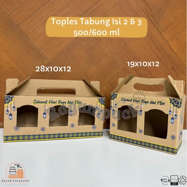 Box Toples isi 2 & 3 500ml & 600ml & 750ml & 800ml/ Eflute Gable Box Tenteng Toples Bulat 500gr / Du