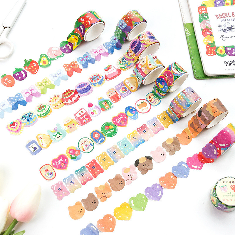

100 Pcs/roll Dot Washi Sticker Dessert Cakes Fruits Cartoon Washi Masking Tape For Arts Planner Holiday Card Decorations