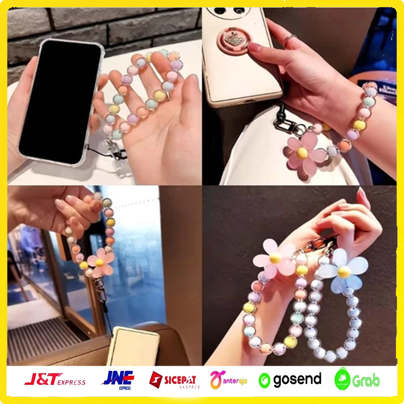 Tali Gantungan Lanyard Hp Manik Bunga Lucu Unik Aksesoris HP