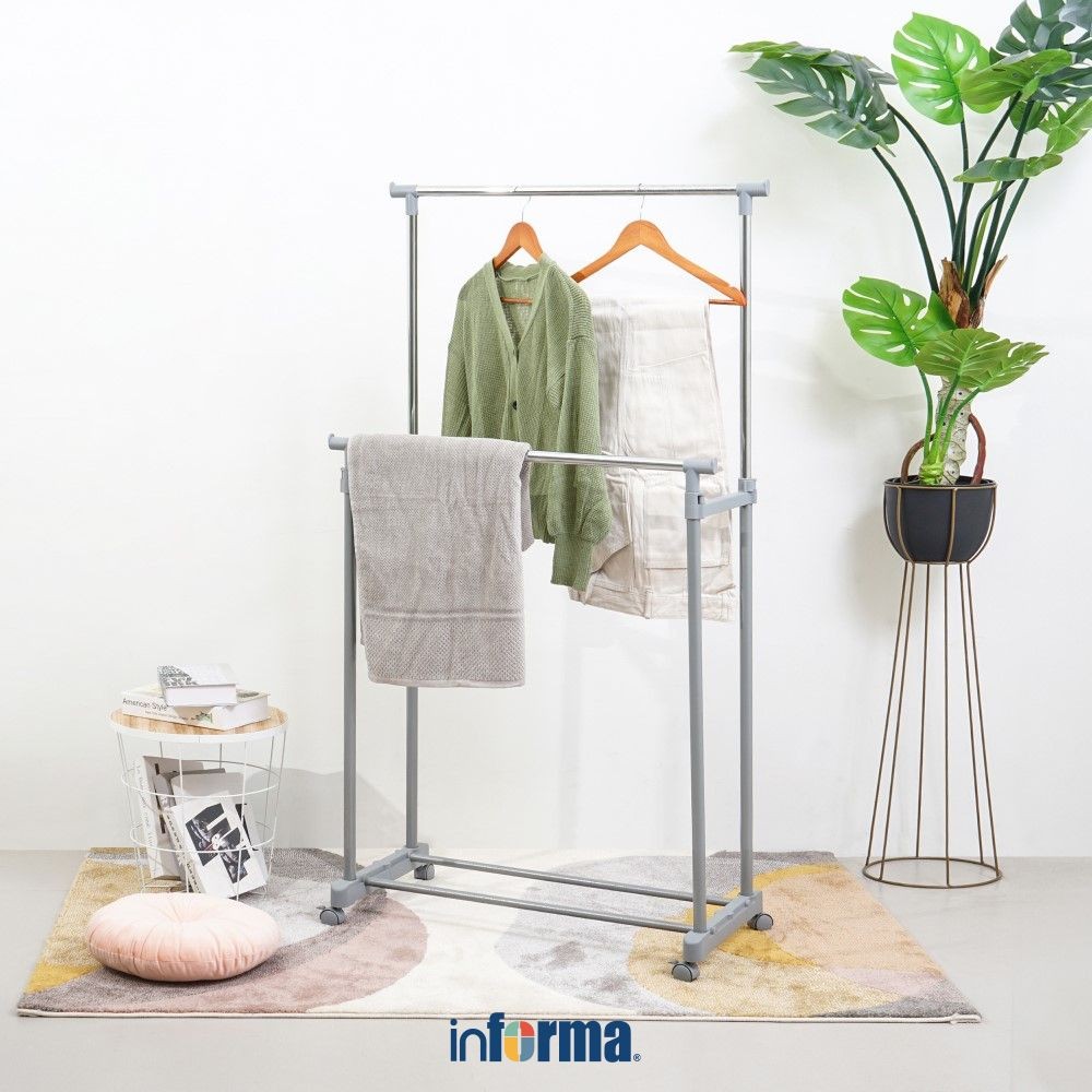Informa 84x42.5x101-167 cm Gantungan Pakaian - Silver Stand Hanger Gantungan Baju Berdiri Clothes Or