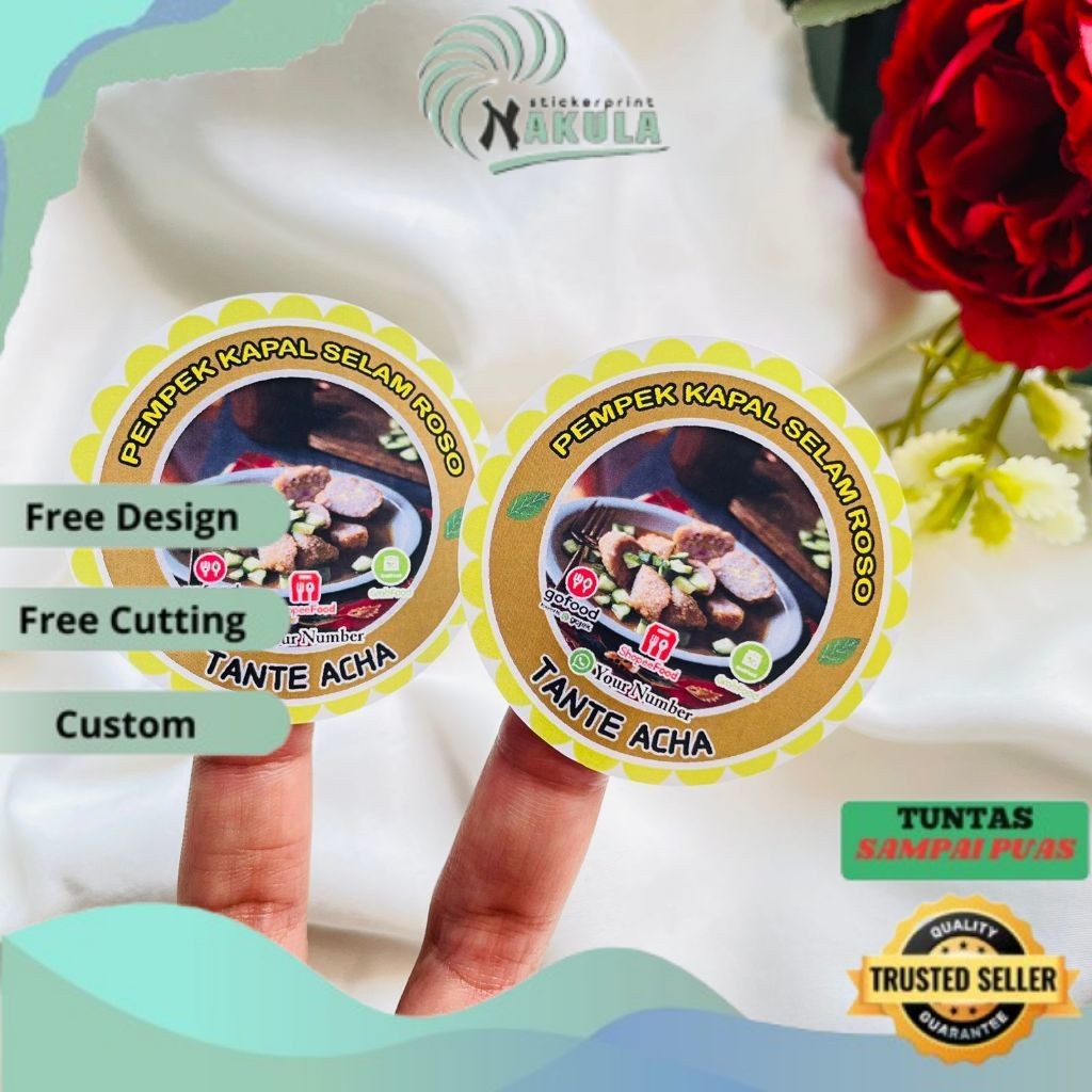 

NKL Sticker Chromo Bulat Edisi Pempek Tekwan Makanan Khas Palembang Free Desain Murah Uk.Kecil