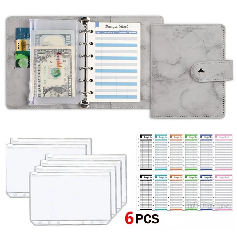 

Good Material A7 PU Leather Budget Binder Notebook Cash Envelopes System Set Binder Pockets Money Budget Saving Bill Organizer
