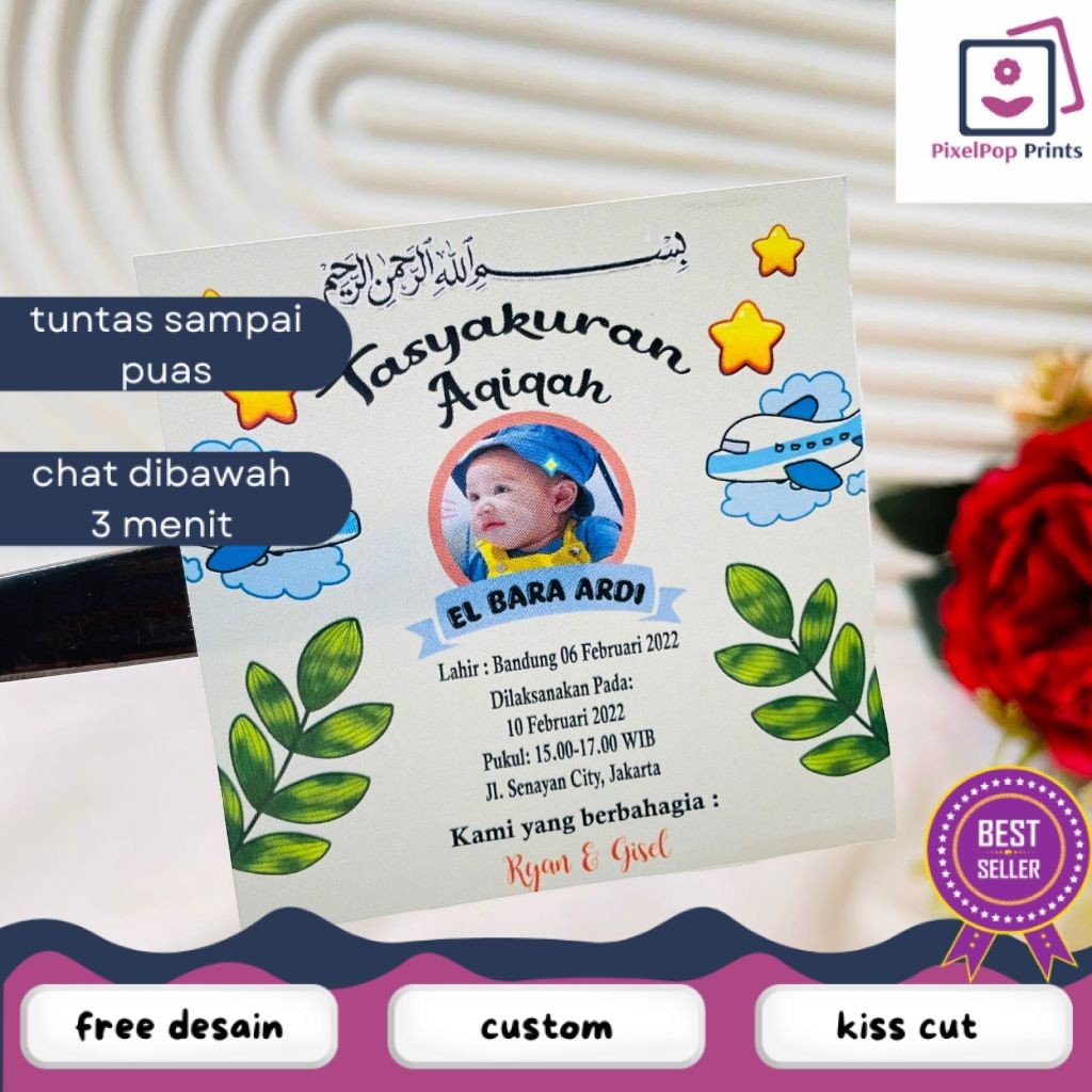 

Opikapip 2-4 Cetak Stiker Tasyakuran Aqiqah dan Syukuran Qiqah Ikkah Iqqah Anak Bentuk Kotak