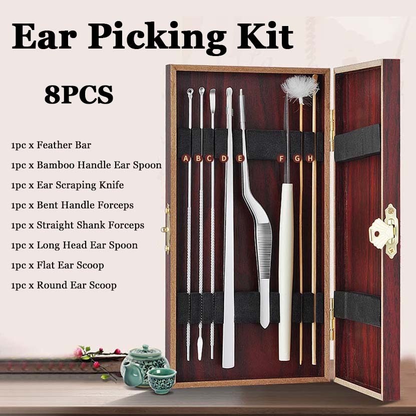 8pcs Set Alat Pembersih Telinga Stainless Korek Kuping Alat Kotoran Telinga Ear Wax Picker