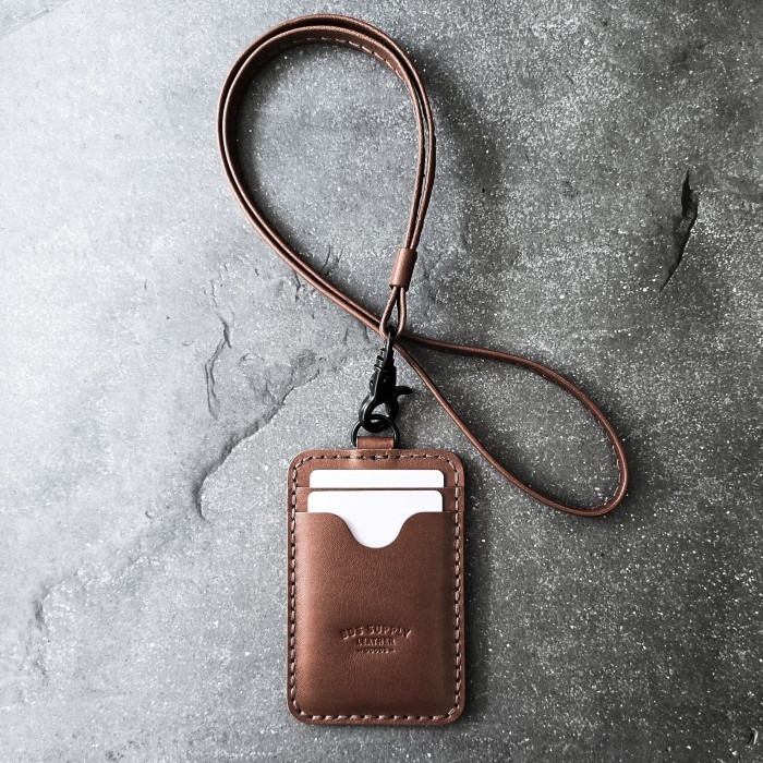 

BDS BROOKS BROWN - Handcrafted leather Lanyard ID card Holder, triple slot