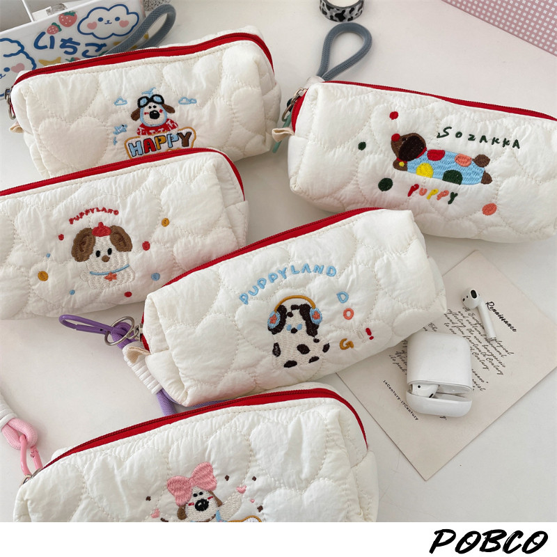 

【PoBco】Tempat pensil pelajar berkapasitas besar Tas kosmetik bordir anak anjing portabel Tas Penyimpanan Alat Tulis Kartun Santai L212