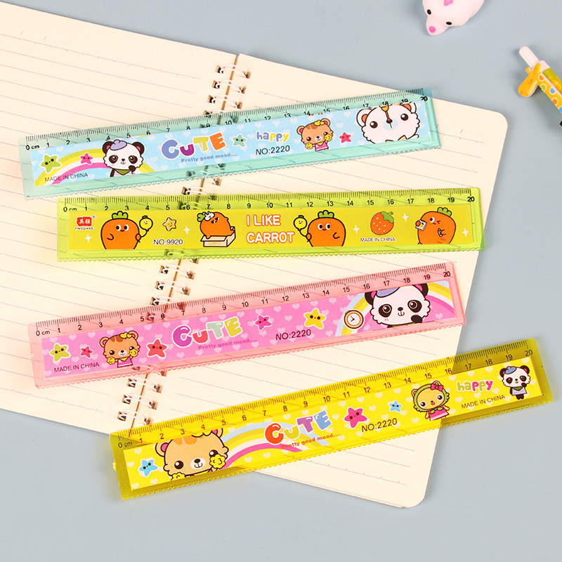 

3Pcs Cartoon Ruler 20cm Children's Plastic Transparent Straight Rulers Cute Stationery School Supplies