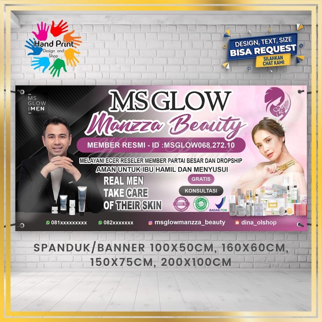 Cetak SPANDUK / BANNER MMT Ms Glow Salon Skincare Fashion Toko Pakaian Sepatu Jam Tangan Spanduk Cus