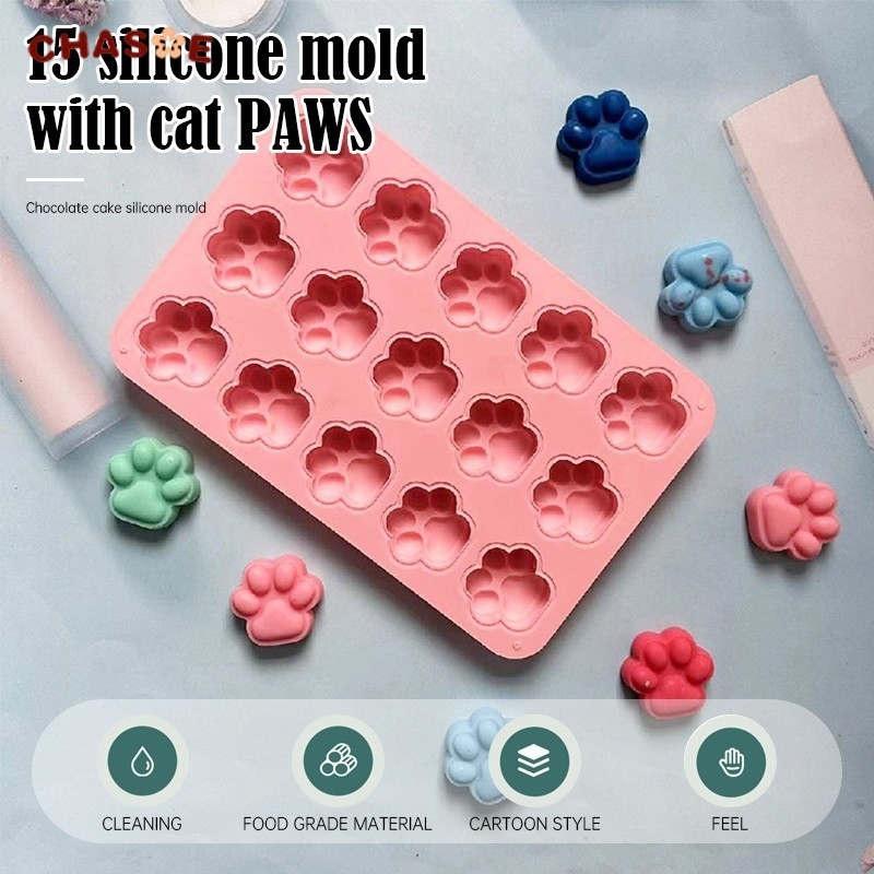 Cetakan Silikon Coklat Kaki Kucing Lucu Kartun/15 Cetakan Roti Tart Jeli Kue Coklat Kaki Kucing Alat