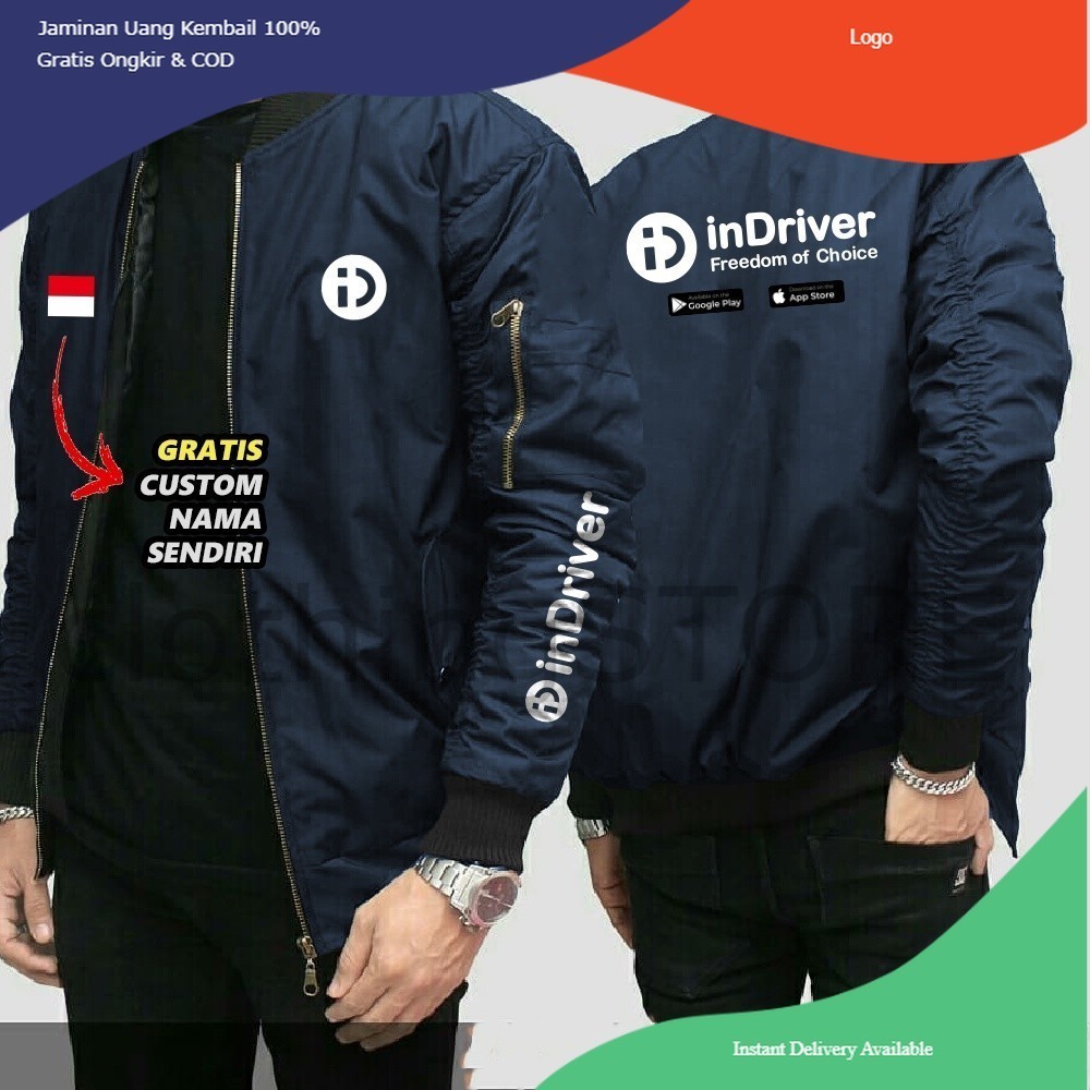 JAKET BOMBER INDRIVER SIZE L XL XXL / JAKET PARASUT / DRIVER INDONESIA / PRIA WANITA / JAKET DISTRO