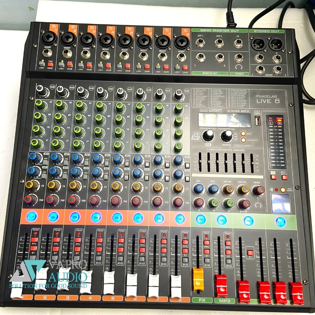 Mixer audio phaselab live8 pro 8ch mp3 bluetooth